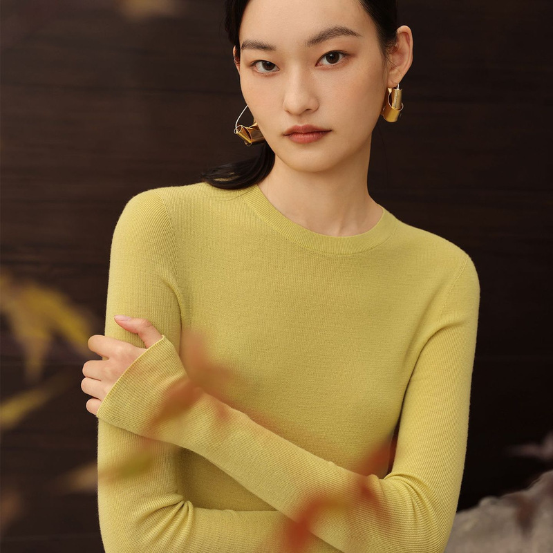Autumn New Merino Wool Round Neck Sweater Women's Seamless Slim Bottoming Shirt