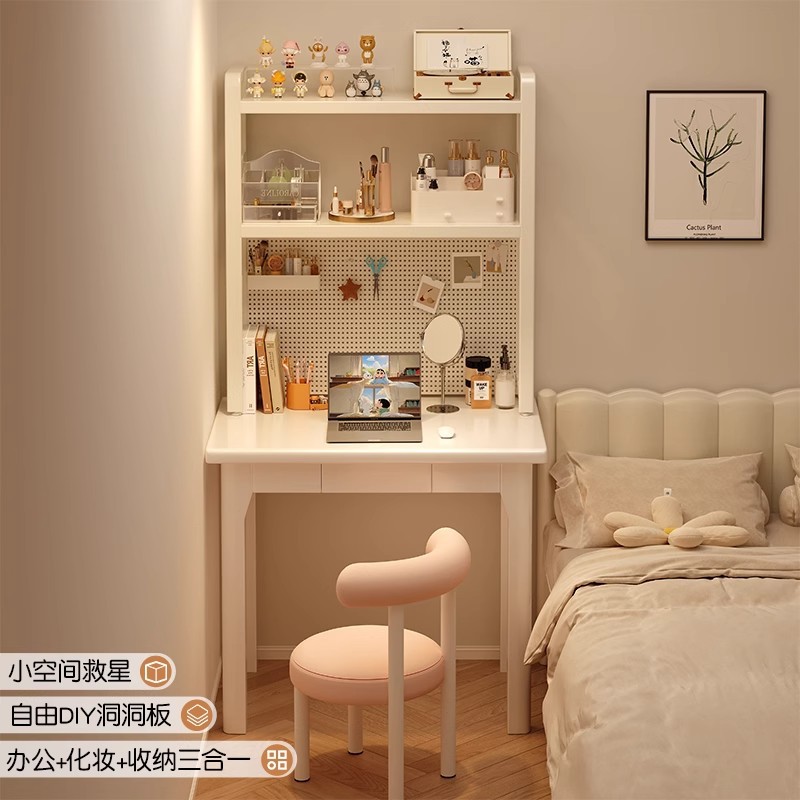 Mesa estrecha de madera sólida 40cm estante de libros integrado pequeño dormitorio mesa de estudio de viento crema mesa de escritorio de agujero de agujero doméstico