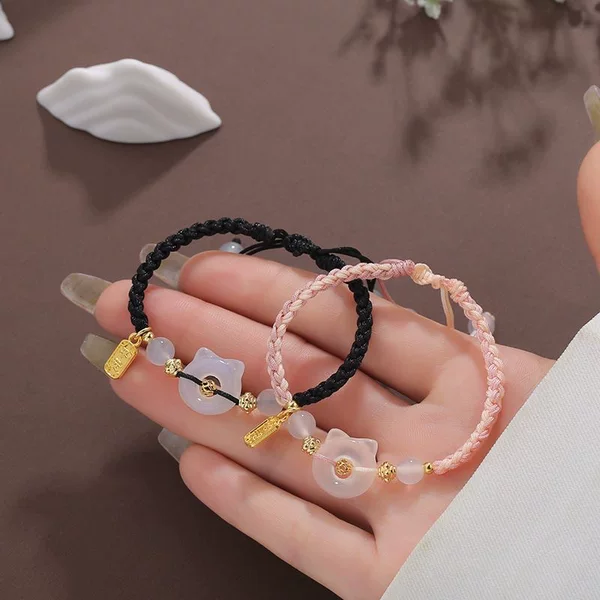 Chinese-Style Cat Gold Bead Safety Buckle Woven Bracelet Simple Couple New Chinese Zodiac Year Bracelet Joy Bracelet