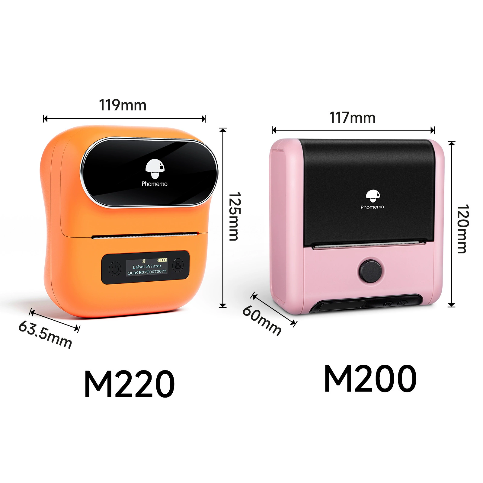Handheld Phomemo M110/M150/M220 Thermal Label Printer, Portable Bluetooth, 20–75 mm