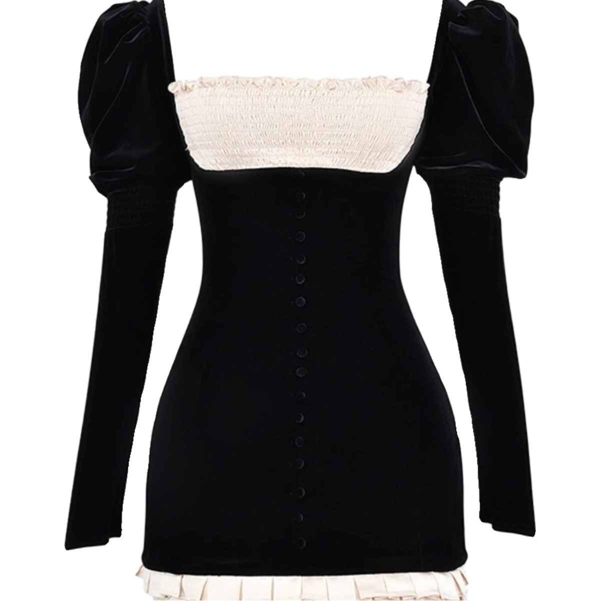 Otoño e invierno europeo y americano nuevo vestido de terciopelo retro francés elegante manga larga chica caliente falda de cadera manga de soplo Falda corta para las mujeres