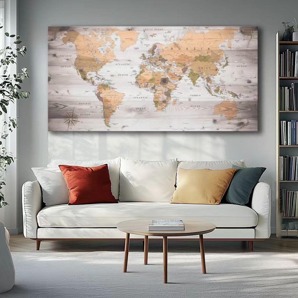 Hot-Selling Large-Scale World Map Art Prints for Export, Framed World Map Art Pieces, Home Decor Canvas Paintings