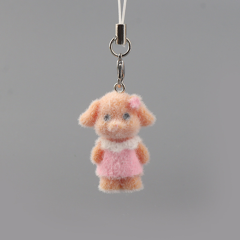 植毛ペンダント 森の動物家族 かわいい立体子犬ペンダント キーホルダー キーホルダー バッグペンダント|undefined