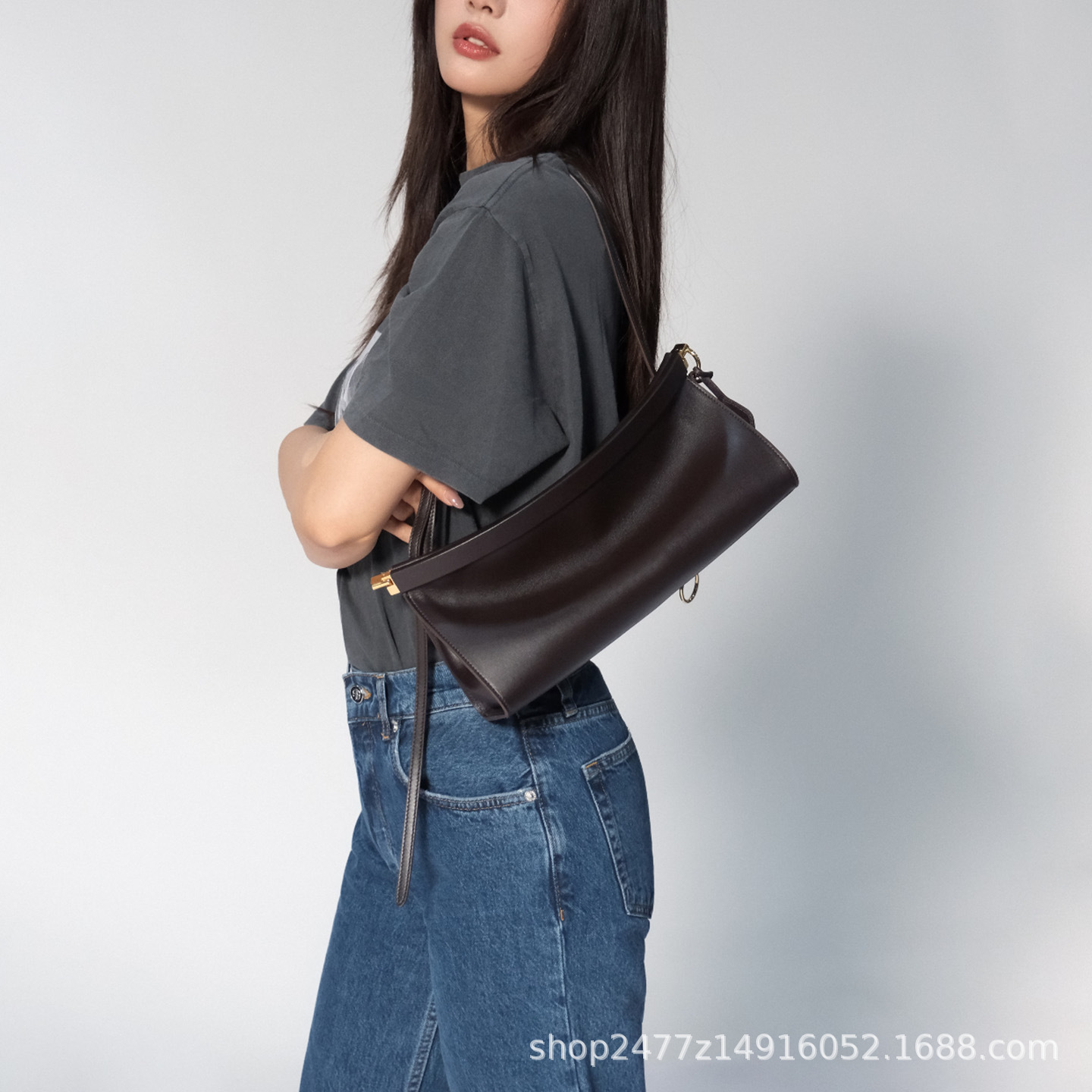 Niche Design New Genuine Leather Clasp Bag Retro Baguette Bag Luxury Underarm Bag Simple Versatile Crossbody Bag For Women - Thumbnail 3