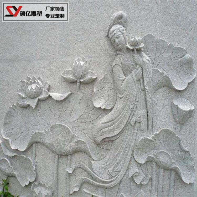 石雕汉白玉鱼缸花盆浮雕龙缸荷花圆缸晚霞红青石庭院养鱼流水石槽