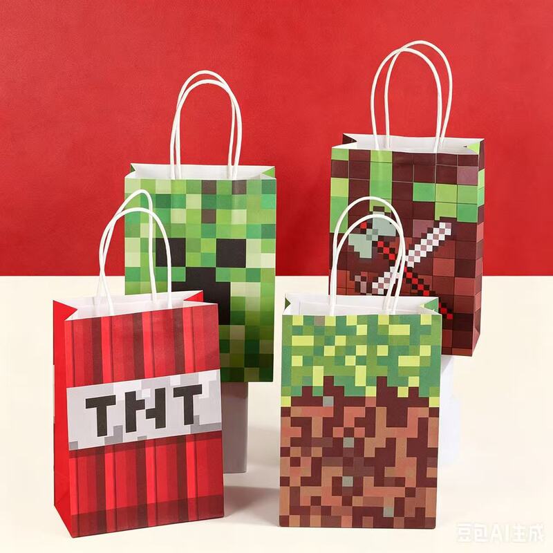 Word Creative Tnt Letter Pixel Theme Gift Bag, Colorful Trendy Gift Tote Paper Bag with Logo Printing Word Creative Tnt Letter Pixel Theme Gift Bag, Colorful Trendy Gift Tote Paper Bag with Logo Printing