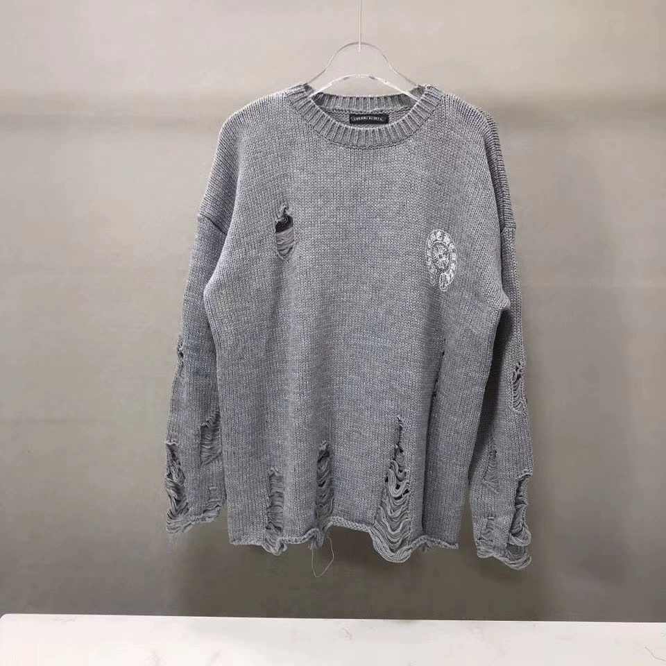 Рваный вязаный свитер с крестом (Chromehearts) унисекс, оверсайз, осень/зима, рваная отделка