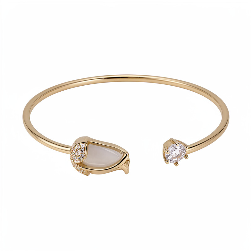 Zircon piedra de ojo de gato tulipana flor abertura pulsera temperamento minimalista pulsera de moda ligera joyas de nicho al por mayor