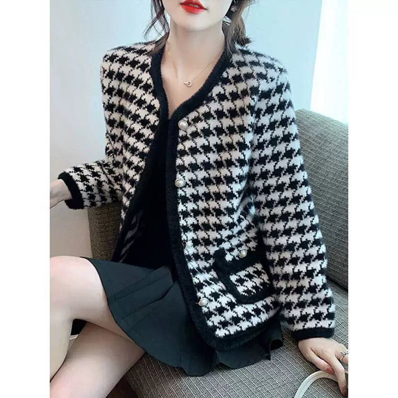 Осенний бархатный короткий жакет, вязаный кардиган, стиль Chanel, искусственный мех