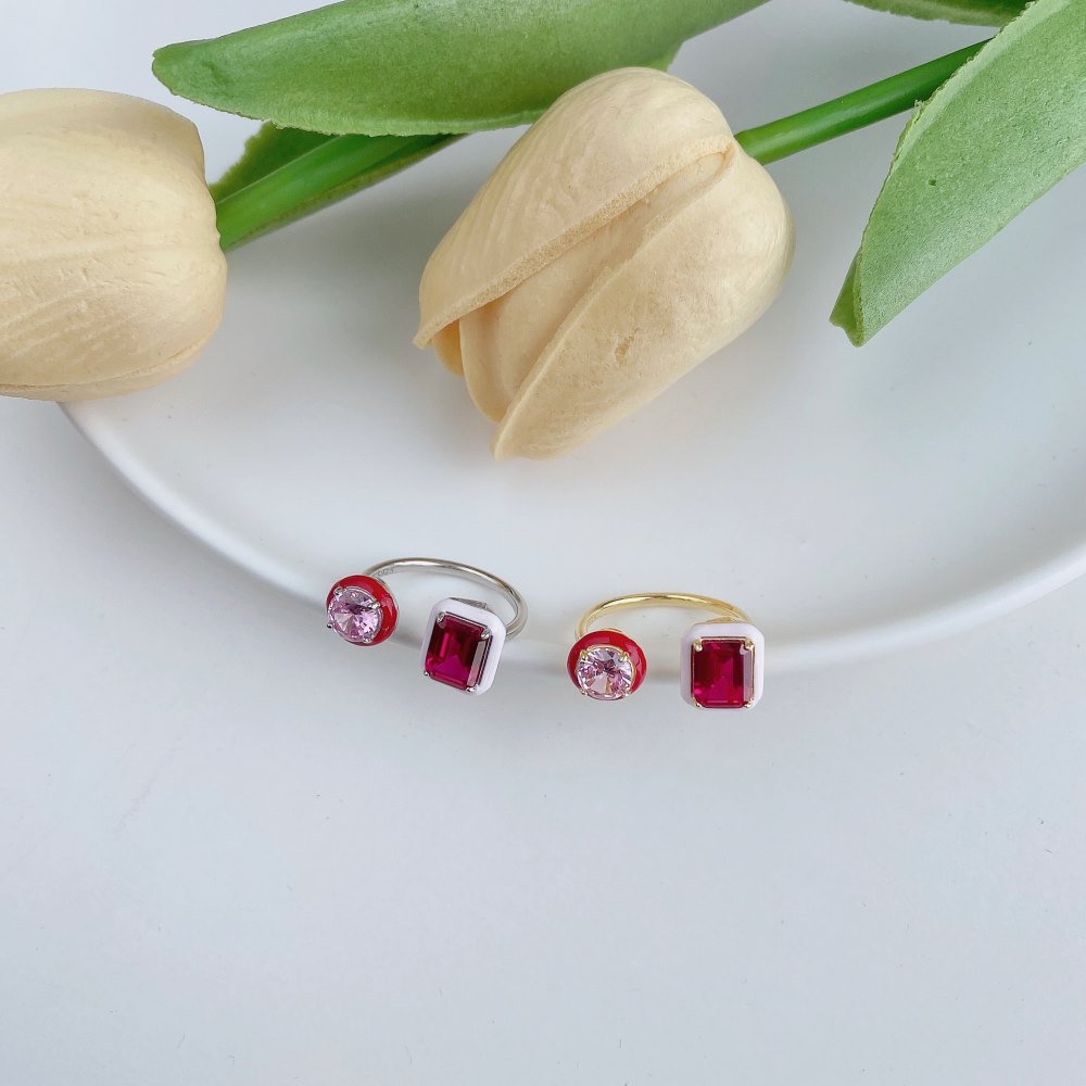 Basic Round Square Sterling Silver Plating Zircon Open Ring 1 Piece