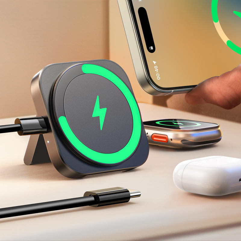 Magnetic Wireless Charger Holder 2-in-1 Dual Devices Charging at the Same Time Magnetic Wireless Charger Holder 2-in-1 Dual Devices Charging at the Same Time