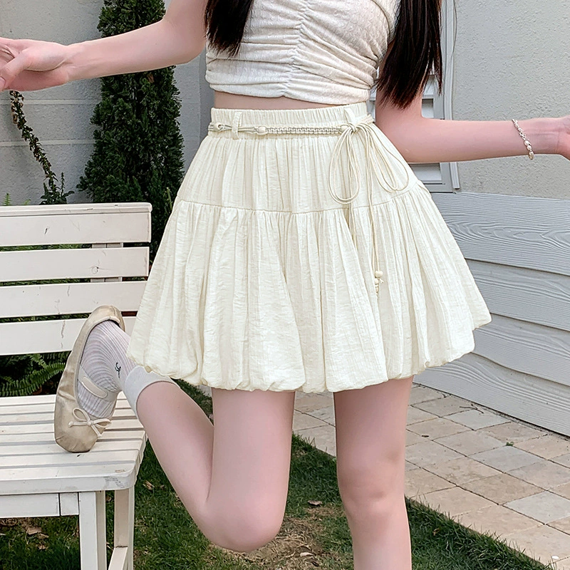 Желтая юбка с бутонами юбка Юбка Женская лето 2025 новые облака пушистые брюки юбка слово маленький цветок фонарь юбка