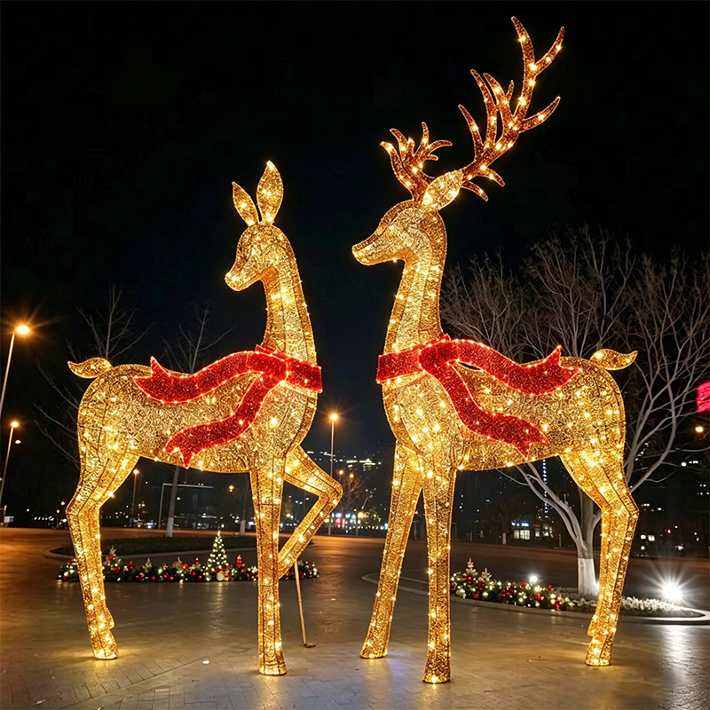 2.7m Large Luminous Christmas Reindeer Ornaments for Supermarkets and Outdoors, Waterproof Landscape Christmas Decorations, Shaped Lights