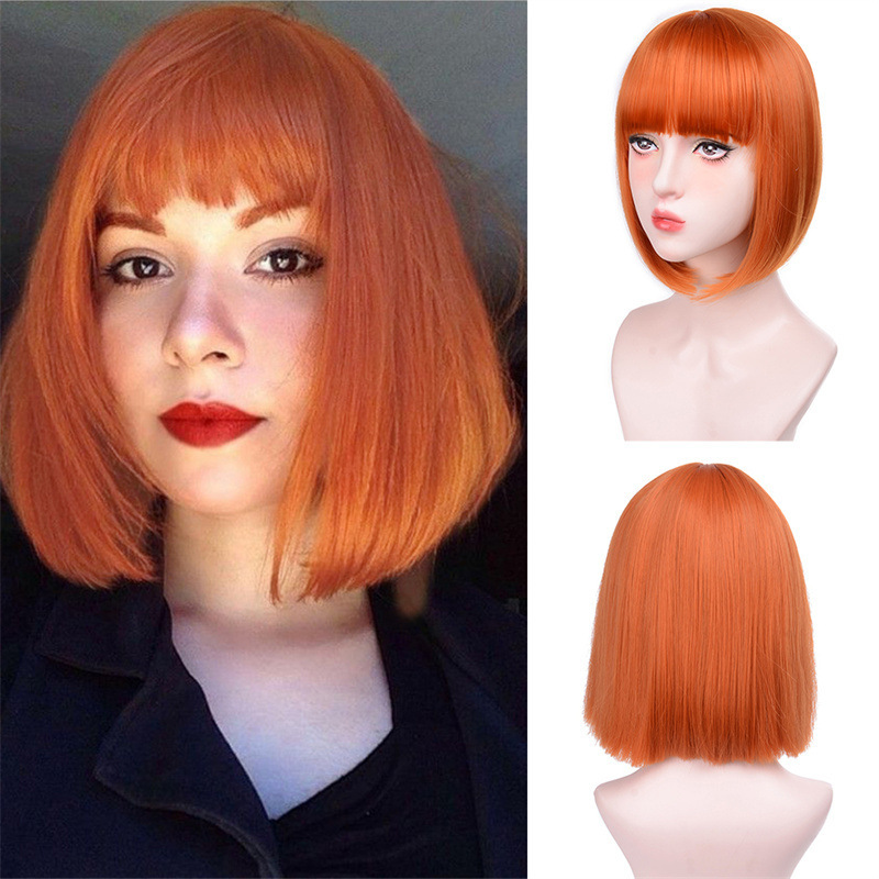 Fábrica directa europea y americana pelucas mujeres negras, cabello corto y recto BOBO fibra química pelucas de cabello completo una pieza de cabello image 3