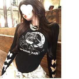 【260克人棉莫代尔】美式印花长袖t恤女设计感小众修身百搭打底上