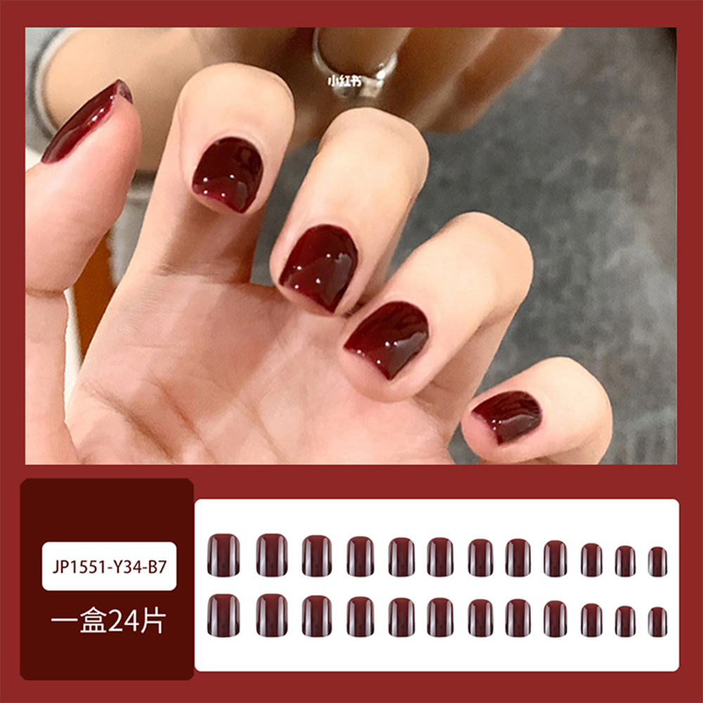 24 piezas de cerezas rojas, uñas de vestir, temperamento, uñas suaves y versátiles, uñas dulces de color sólido de venta caliente
