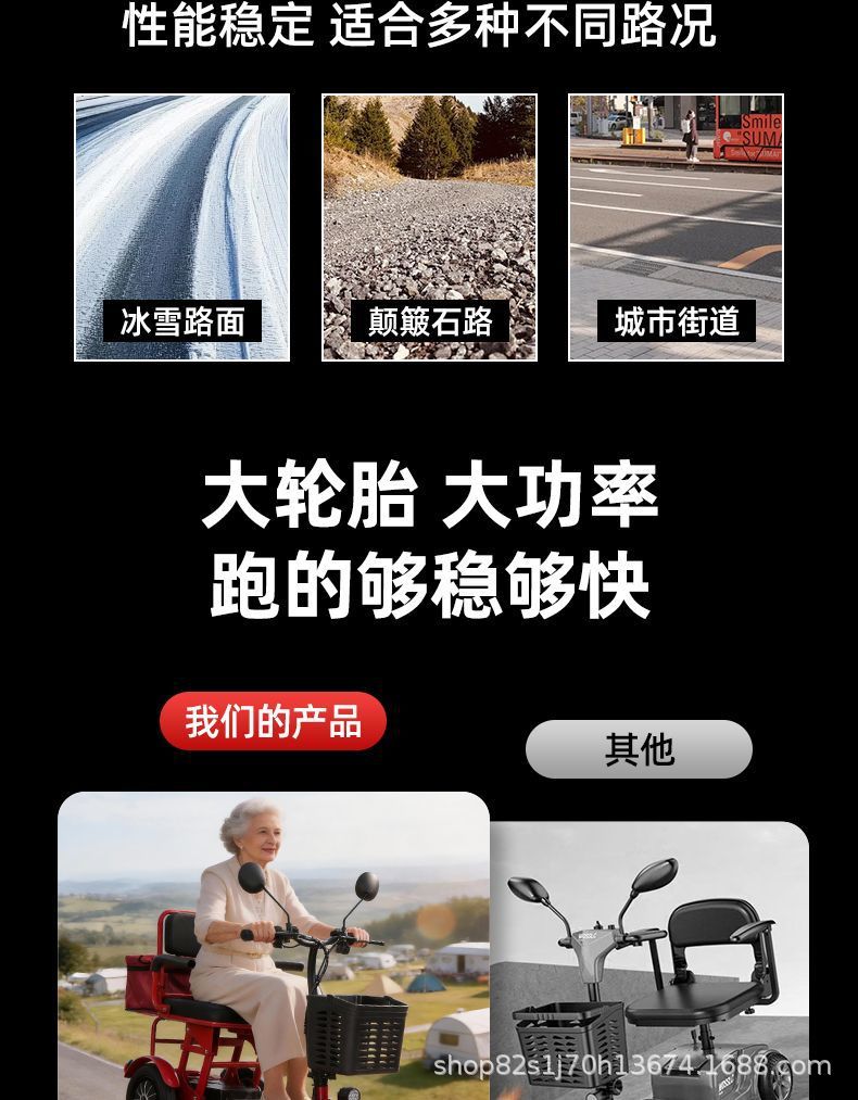 Four-Wheel Electric Vehicle for the Elderly, Electric Scooter for Women to Transport Children, Small Foldable Electric Scooter for Home Use