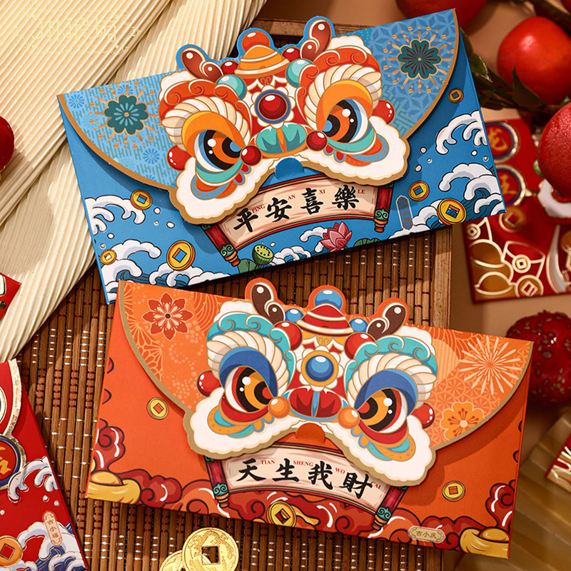 Festival de Primavera año festivo del Dragón León sobre rojo Año Nuevo moda nacional Bolsa de Año Nuevo horizontal cien yuanes regalo creativo sello seguro y feliz