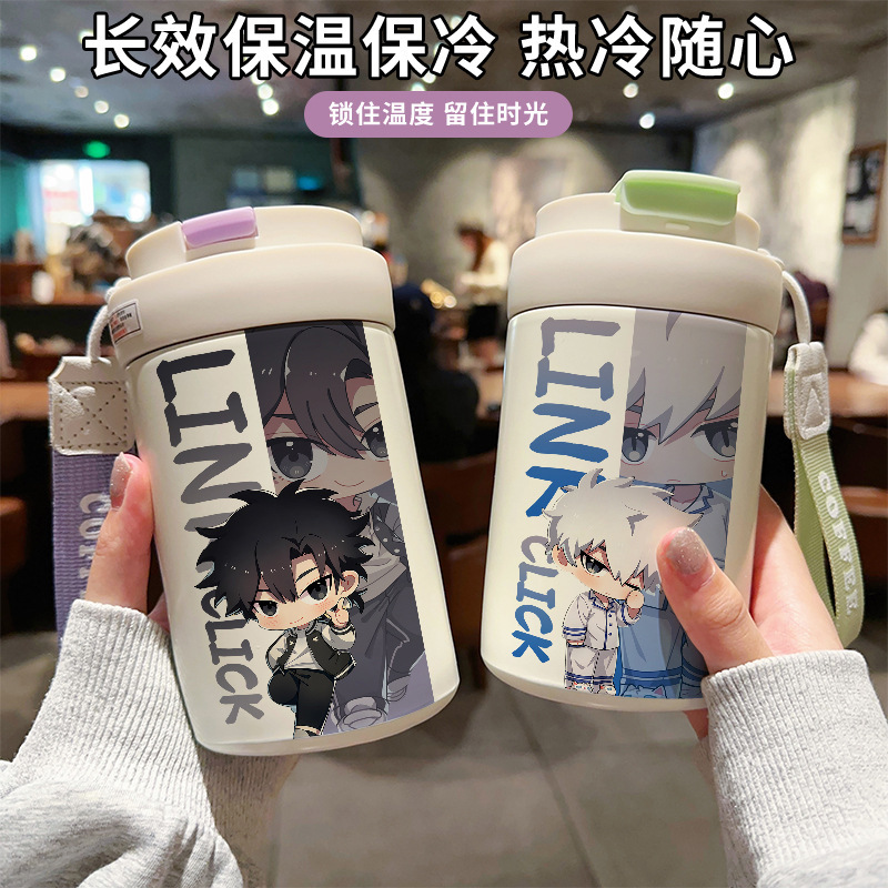 Time Agents Insulated Water Bottle with Straw, Li Tianxi Cheng Xiaoshi, 316 Stainless Steel, Candy Color, Portable, Dual Drinking, Men's