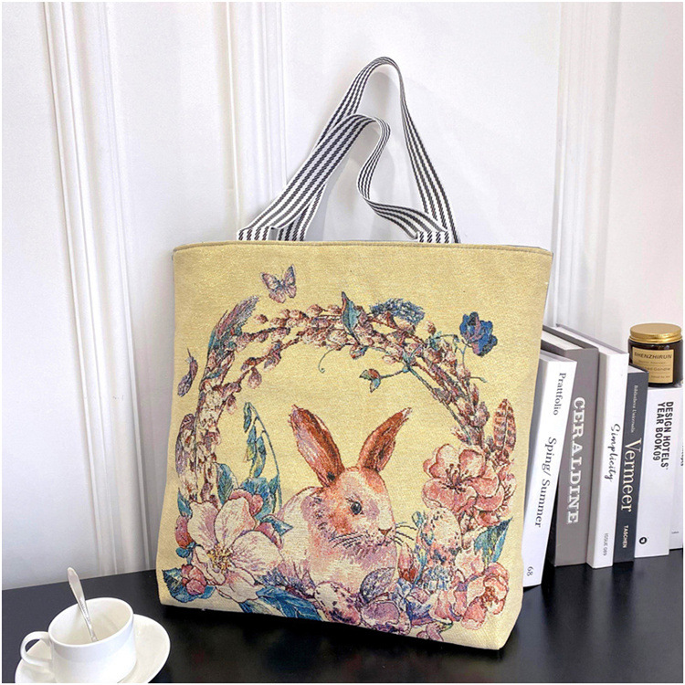 189g Weight Polyester Lining Material Zipper Closure Type Double Shoulder Straps Strap Type Tote Bag Bags Type Casual, Daily Occasion Linen Material Animal Pattern All Seasons Season Women's Gender Cute Style Square Shape Women's Linen Animal Cute Square Zipper Tote Bag 25