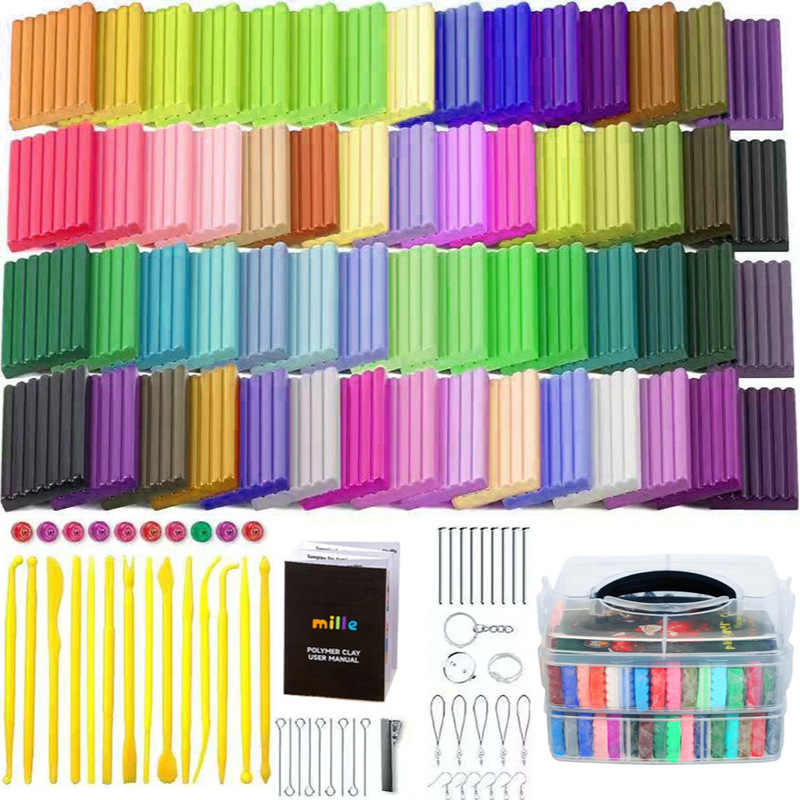 Portable storage box, 72-color soft clay set, complete set of sculpting tools, keychain accessories, children's craft supplies, colored clay