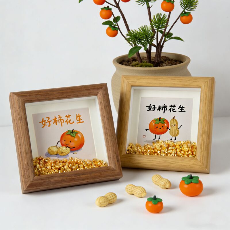 Good Things Will Happen, Everything Will Be as You Wish. Photo Frame with Golden Peanuts as a Good Luck Ornament Gift