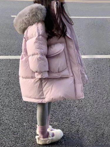 Chic Large Pom-Pom Hooded Cotton Jacket with Thick Long-Sleeved Cotton Coat for Girls - 2025 New Style Warm Outerwear