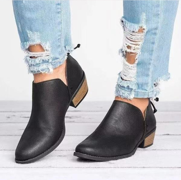 Women's ankle boots and ankle boots round head single boots 35-43 sizes_voghion.com