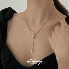 耳边风复古回形针珍珠气质项链锁骨链钛钢防掉色可调节叠戴毛衣链