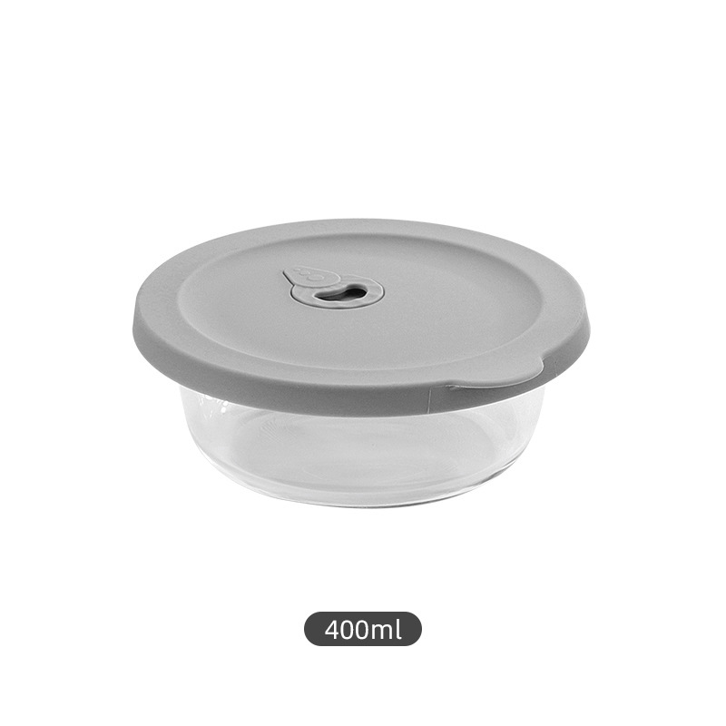 Caja de almuerzo de vidrio de borosilicato redondo trabajo horno de microondas caja de almuerzo resistente a altas temperaturas refrigerador crisper de vidrio fábrica en stock