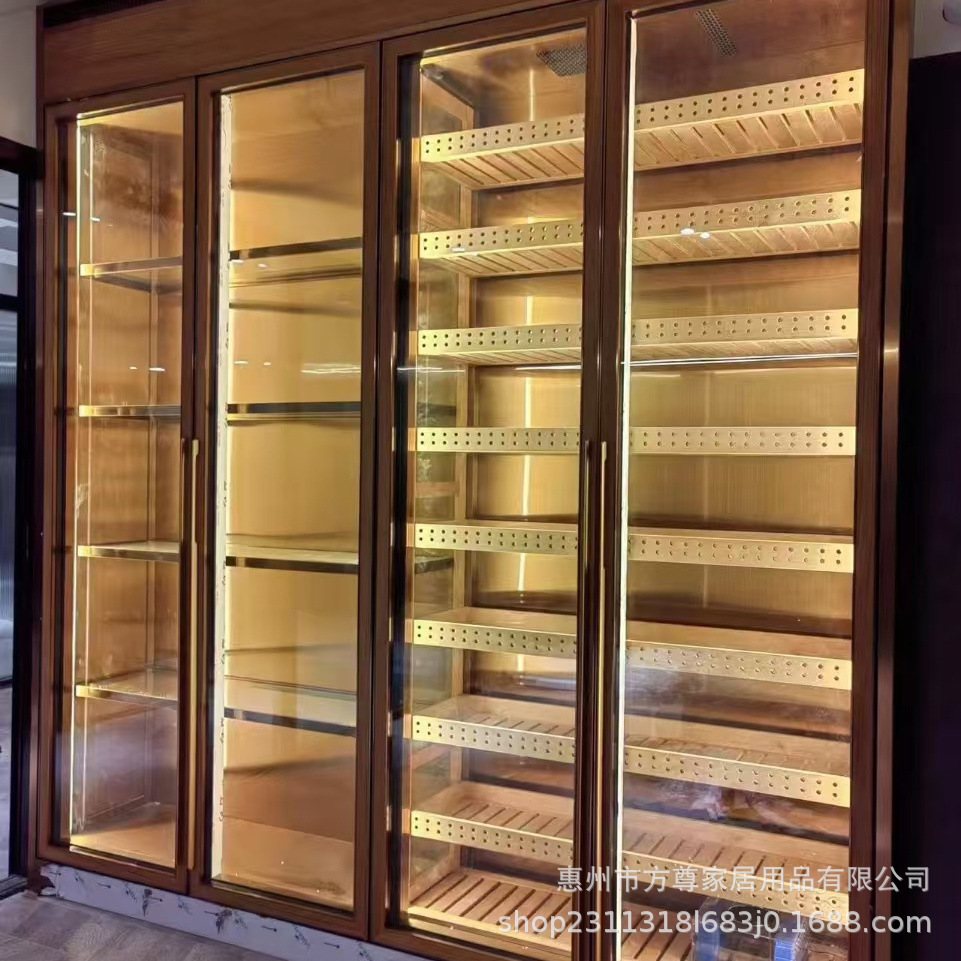 Customized Cigar Cabinet Cedar Wood Cigar Tea Refrigerated Mobile Cigar Room Constant Temperature and Humidity Stainless Steel Wine Cabinet