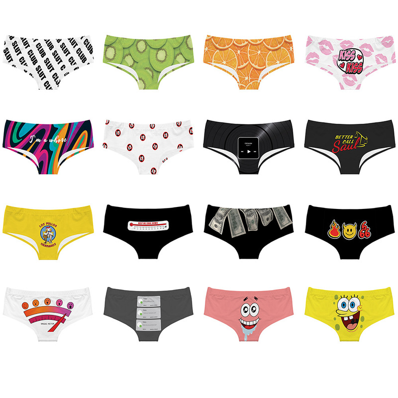 Fruit letter animation interesting printing seamless breathable ladies underwear low waist European and American sexy briefs foreign trade