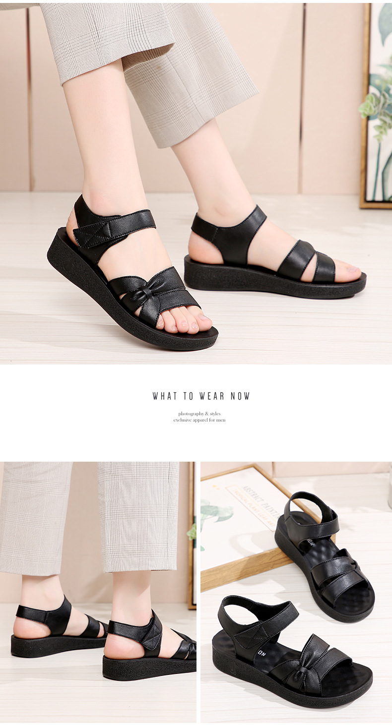 Sandal nữ da bò thật đế bệt mềm êm chân cho người trung niên — màu đen chi tiết 14