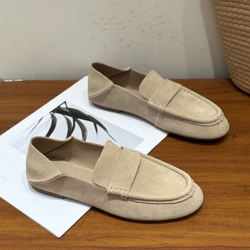 Korean-Style Genuine Leather Retro Slip-On Shoes for Women, 2026 New Spring Pointed-Toe Versatile Two-Way Suede Birkenstock Shoes