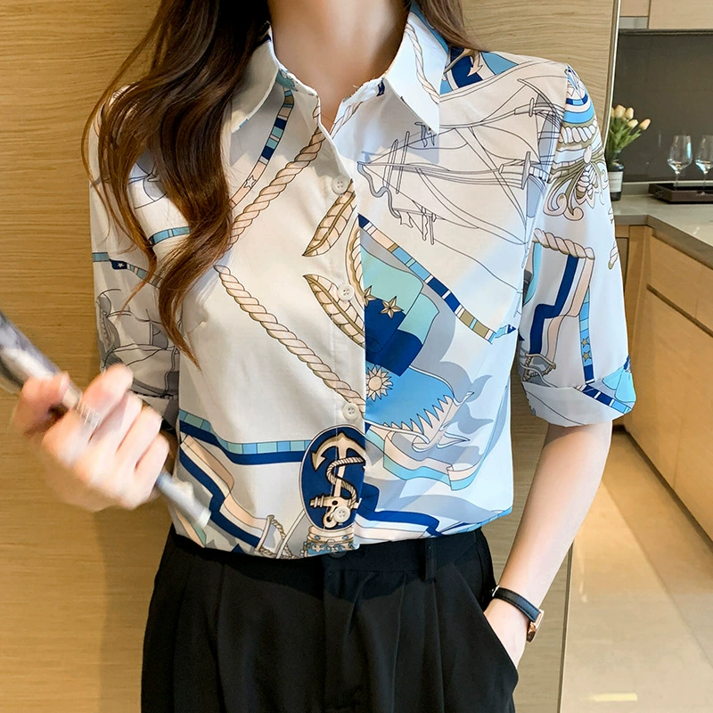 Европейские товары высокого класса шифоновая рубашка с коротким рукавом женская 2024 летний новый дизайн