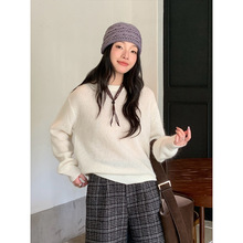 【6色可选】马海毛圆领毛衣2025冬季新款韩版简约百搭针织衫T5589