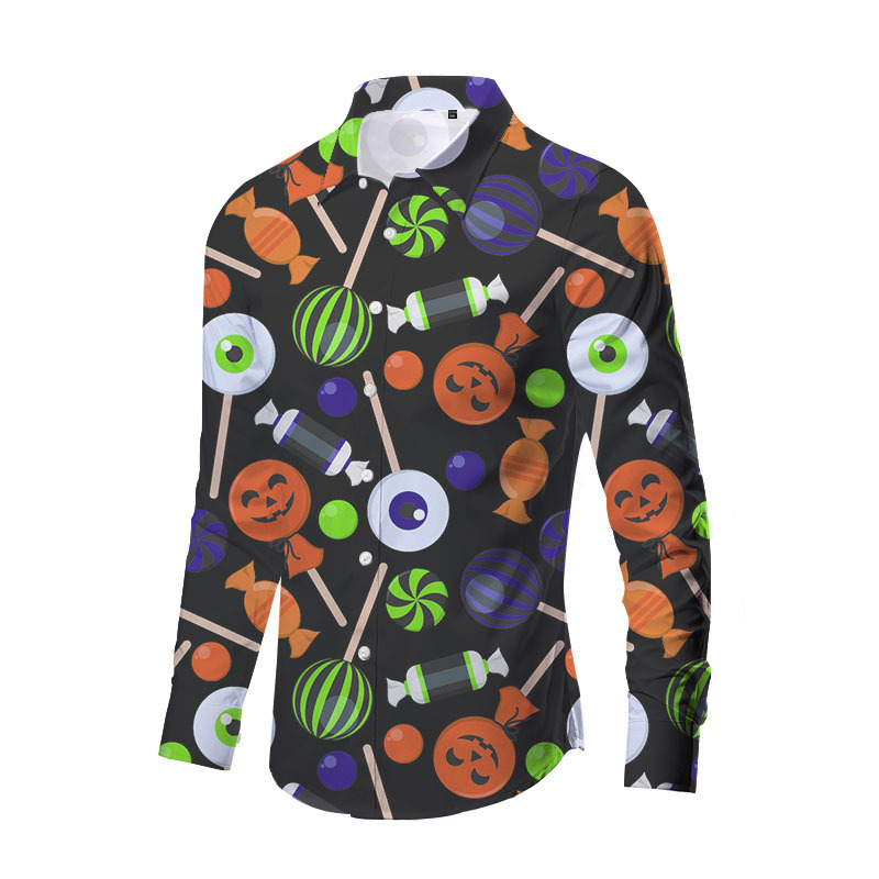 Europa y América nueva transfronteriza más TAMAÑO DE Halloween impreso de horror de los hombres delgados de moda impreso camisa de manga larga top
