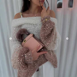 欧美亚马逊外贸2025秋冬新款时尚亮片轻奢高级感毛衣女装慵懒风女