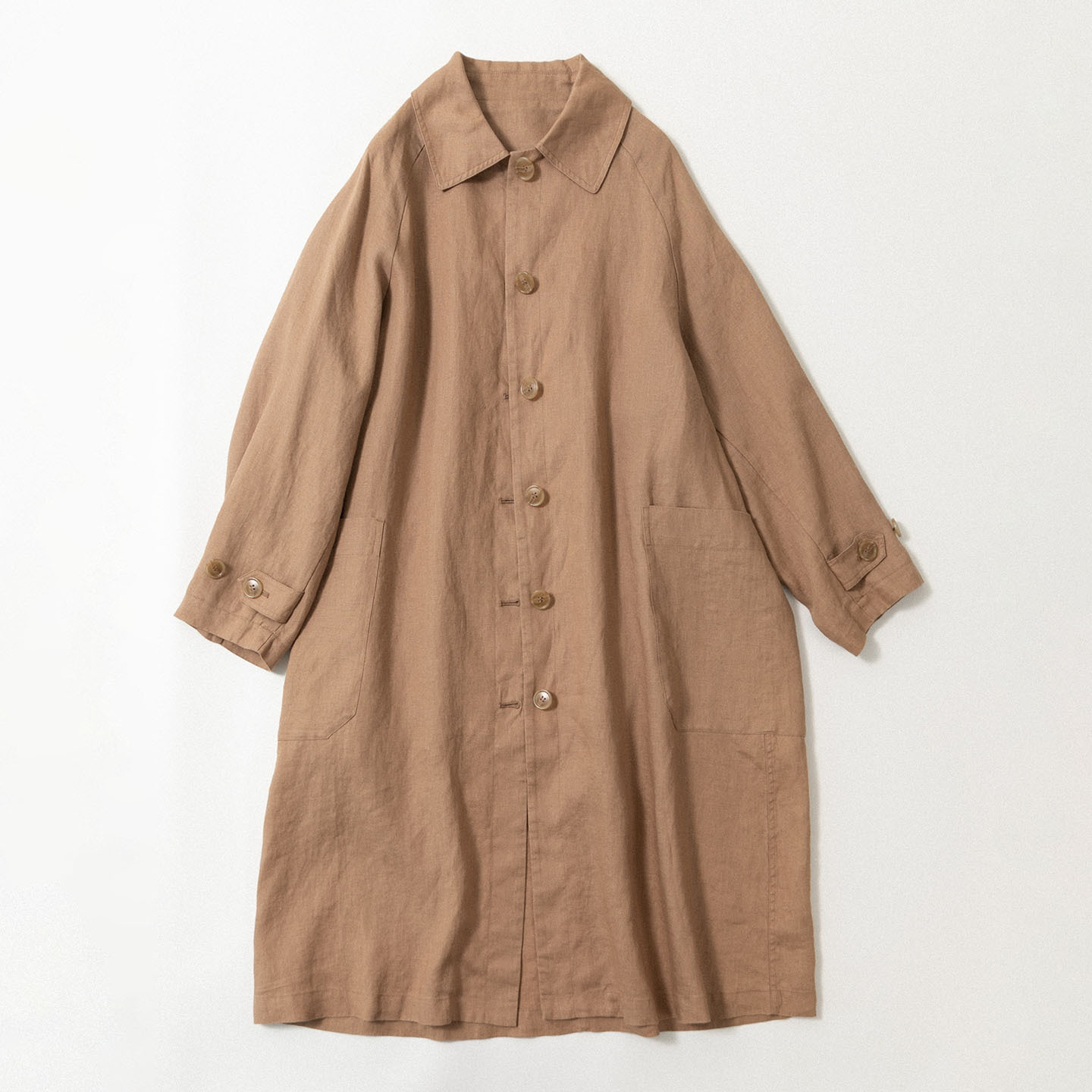 5227 Double-Layer Linen Trench Coat with Lapels