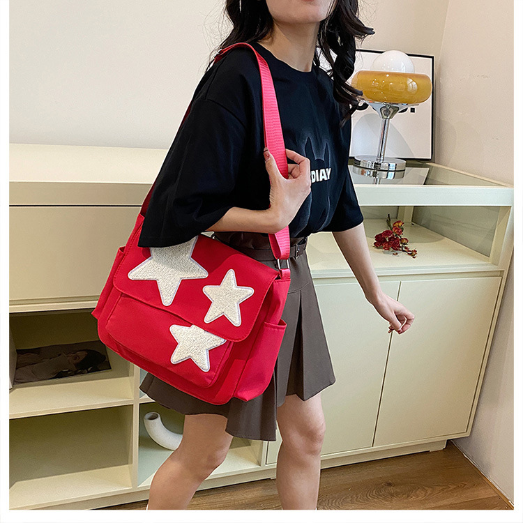 Cross-border wholesale large-capacity five-pointed star canvas single-shoulder bag, cute school style crossbody bag, student commuting bag for classes undefined