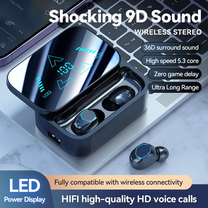 M48 Digital Display Bluetooth Earphones with Ultra-Long Battery Life, In-Ear Design, Comfortable for Long Wear, Private Model Wireless Bluetooth Earphones, Factory Batch