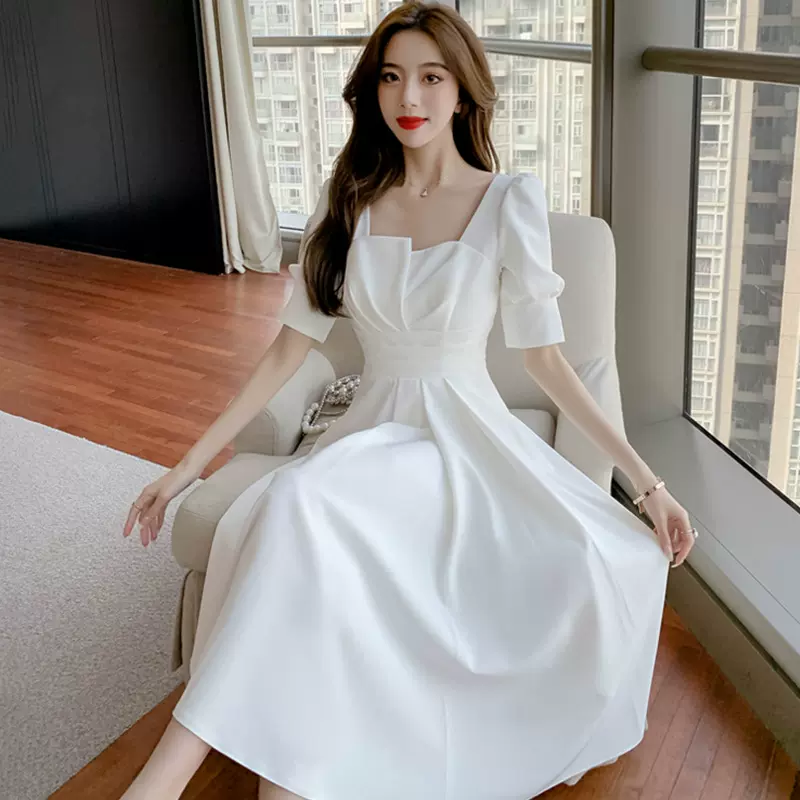 白色晚礼服女宴会气质平时可穿法式领证登记连衣裙子2023夏季新款