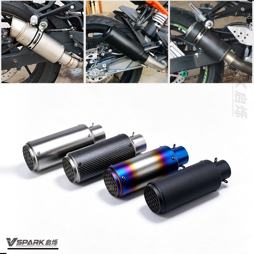 Universal motorcycle exhaust pipe connector, 51mm SC tail section, straight-through carbon fiber design, compatible with 450SR, Ninja400, and R3