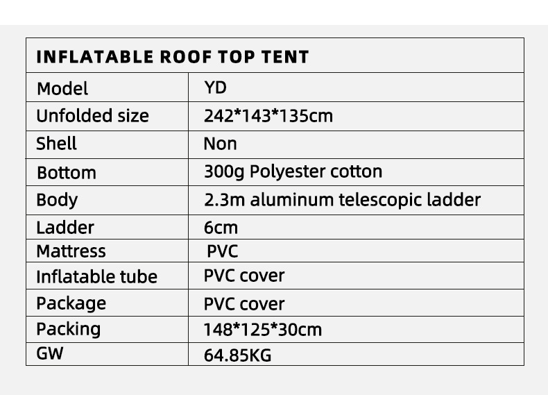 Self-Driving Car Tent Outdoor Camping Style Black Mountaineering Camping Style Windproof and Waterproof Portable Inflatable Roof Off-Road