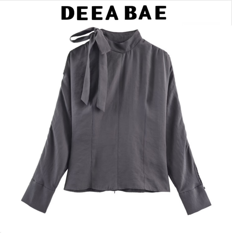 Deeabae Autum New Women's Work Clothing Style Shoulder Slit Lace-Up Bow Shirt 2587152