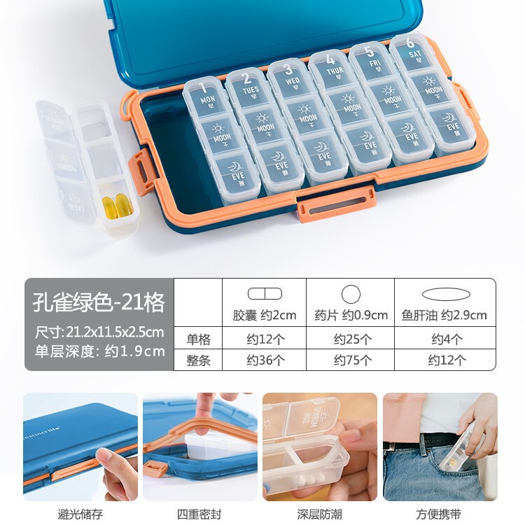薬箱は一週間七日間に薬器を分けます。携帯で小薬箱を分けます。老人は薬を飲んで一日三食を注意します。|undefined