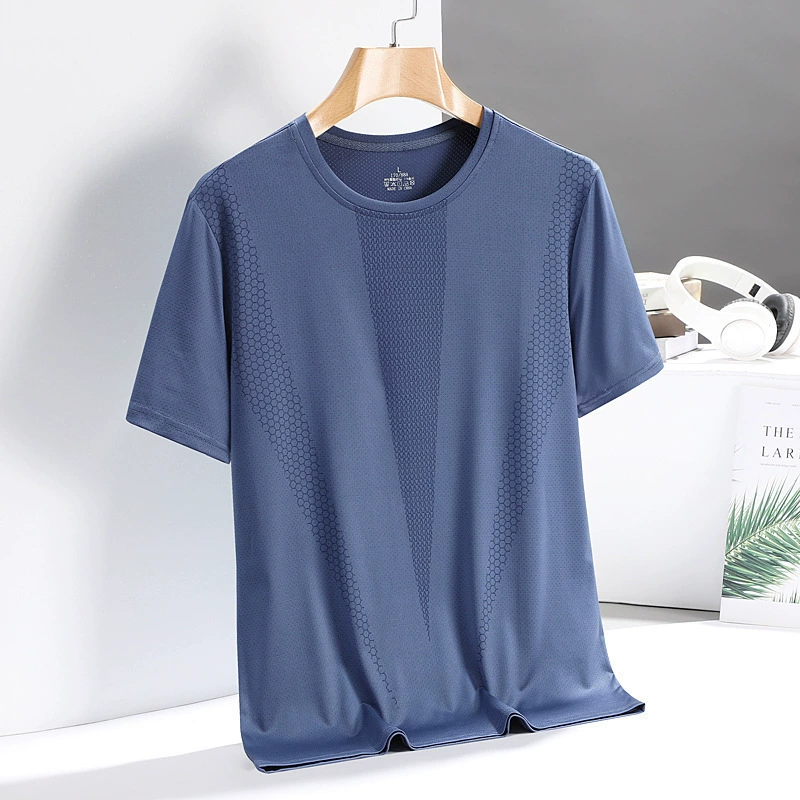 Summer silk thin sports T-shirt, quick-dry, oversized, round collar