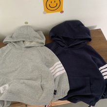经典TB连帽卫衣百搭秋季男童中童儿童装百搭长袖上衣潮牌四道杠