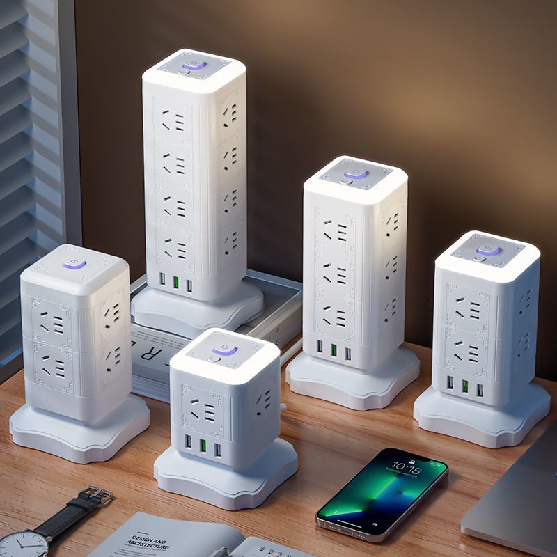 立式多功能插座多孔usb魔方插排插板家用小夜灯办公排插拖接线板