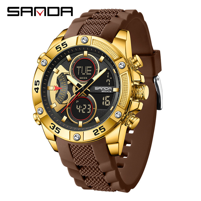 SANDA Sanda 5104 explosión de reloj de estudiante Reloj electrónico multifuncional Reloj deportivo a prueba de agua doble pantalla